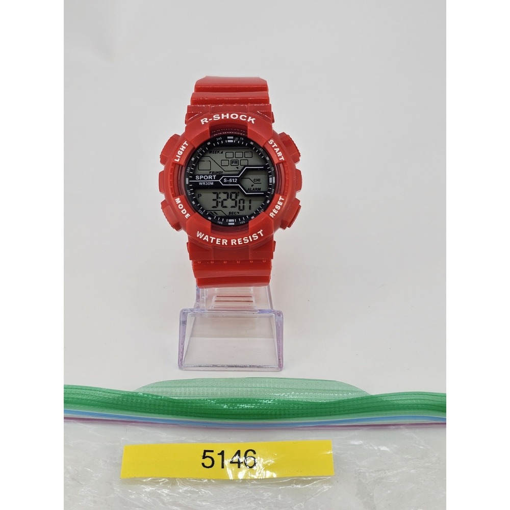 Men's Sports Digital Watch 50MM Red Case Plastic Bands Light Working - Picture 12 of 12